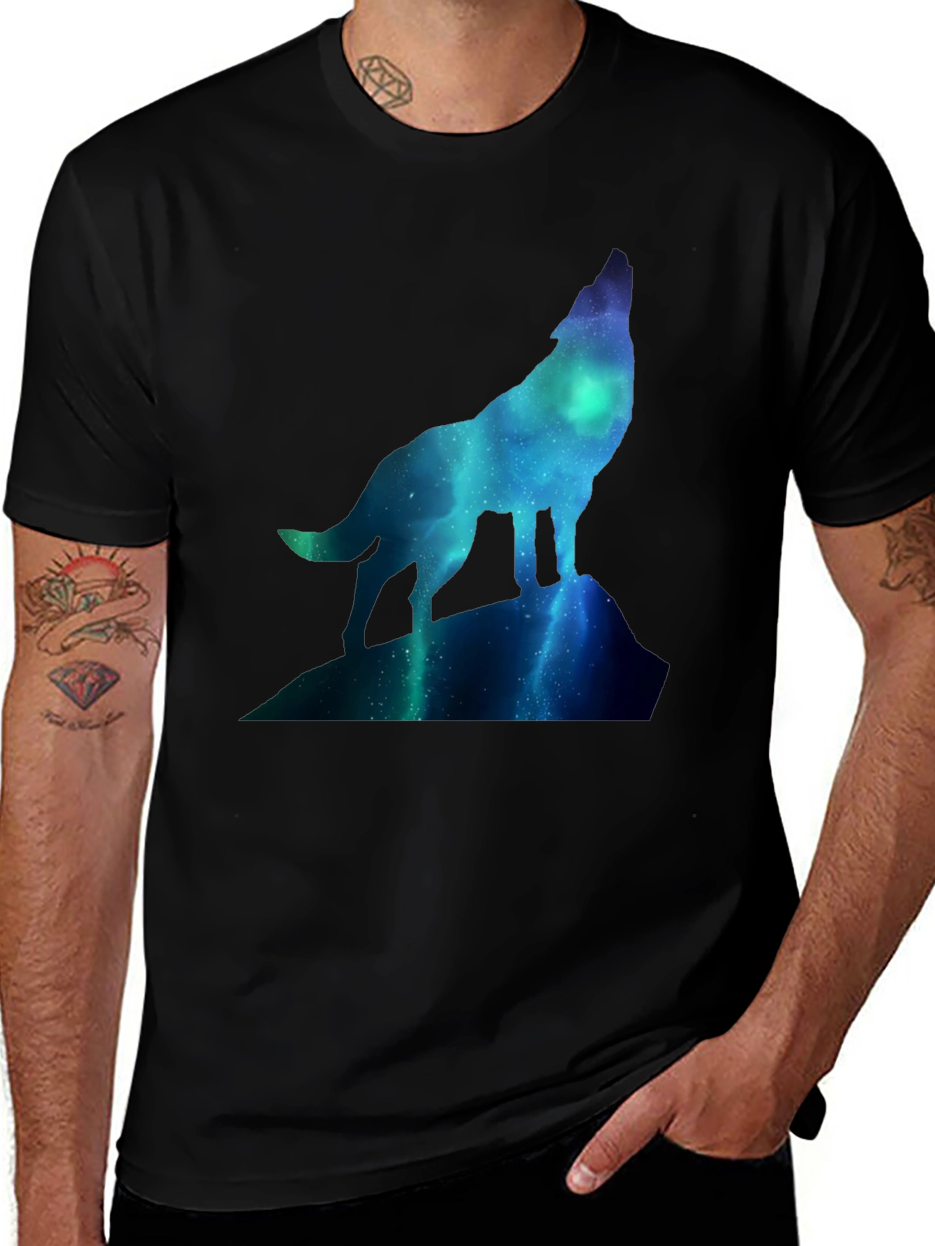 Variant 23 of Wolf Galaxy T-Shirt - Black Crew Neck Tee