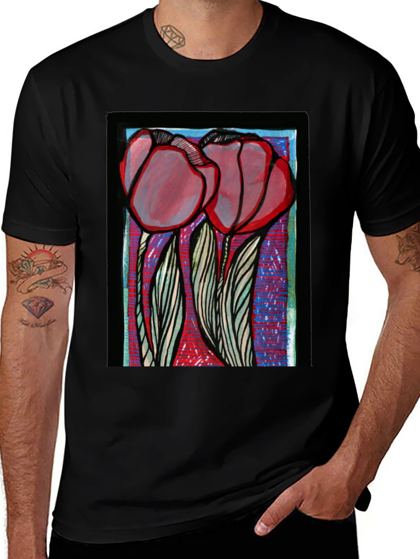 Variant 2 of Floral Graphic Print Tee - Bold Artistic Style