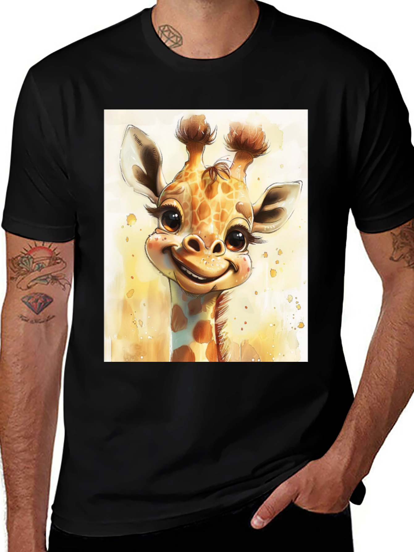 Variant 10 of Cute Giraffe Graphic Tee - Black Cotton Comfort
