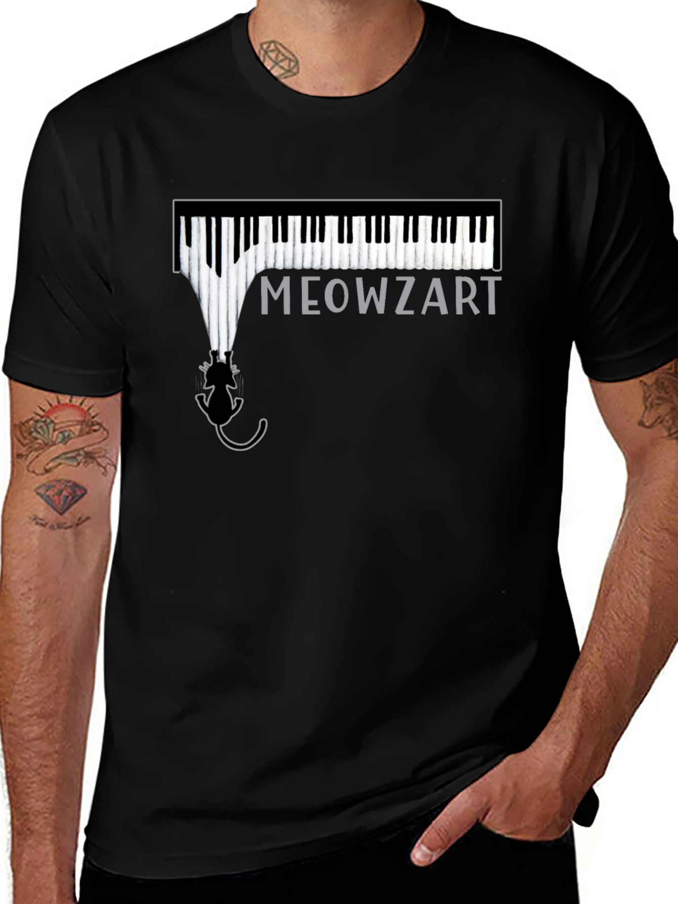 Variant 12 of Meowzart Piano Cat T-Shirt - Black