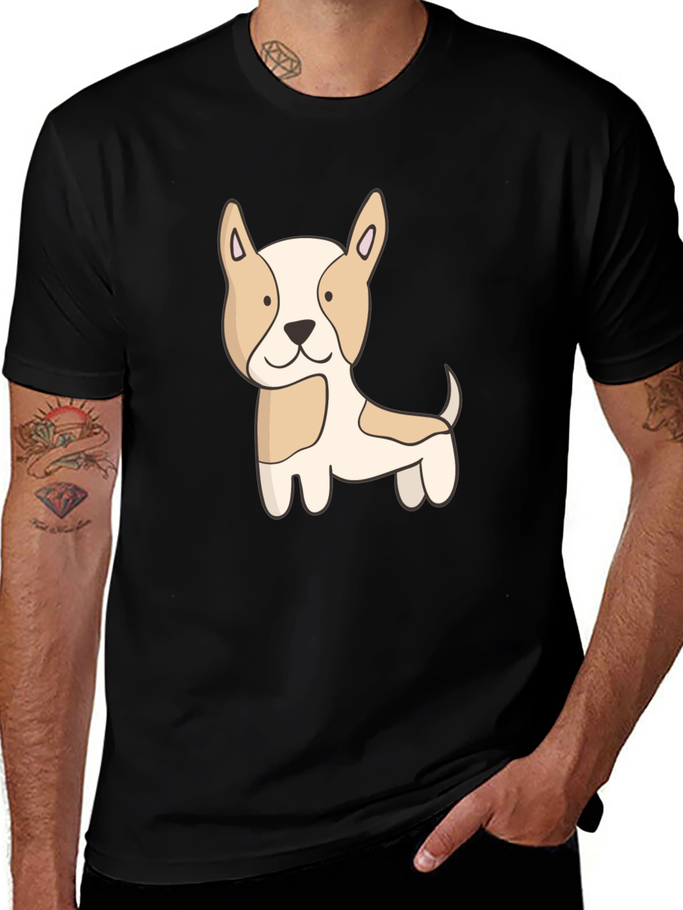 Variant 18 of Cute Cartoon Dog Graphic Black T-Shirt