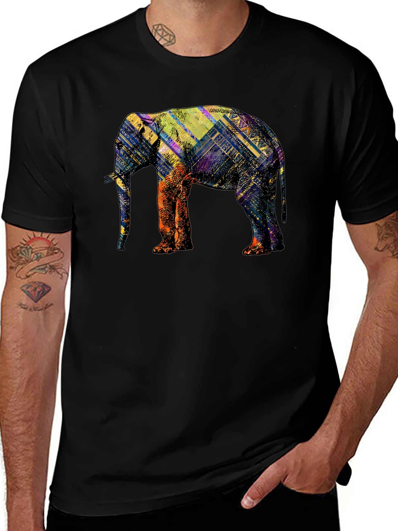 Variant 17 of Abstract Elephant Graphic Black T-Shirt