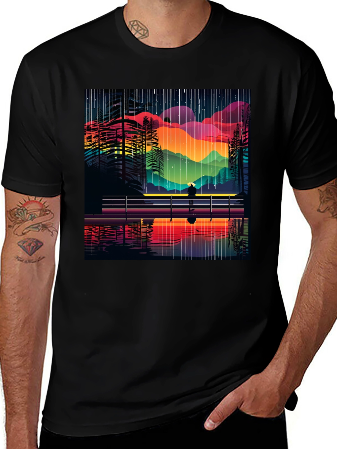 Black Vibrant Abstract Landscape Tee - Stylish Graphic T-Shirt main image