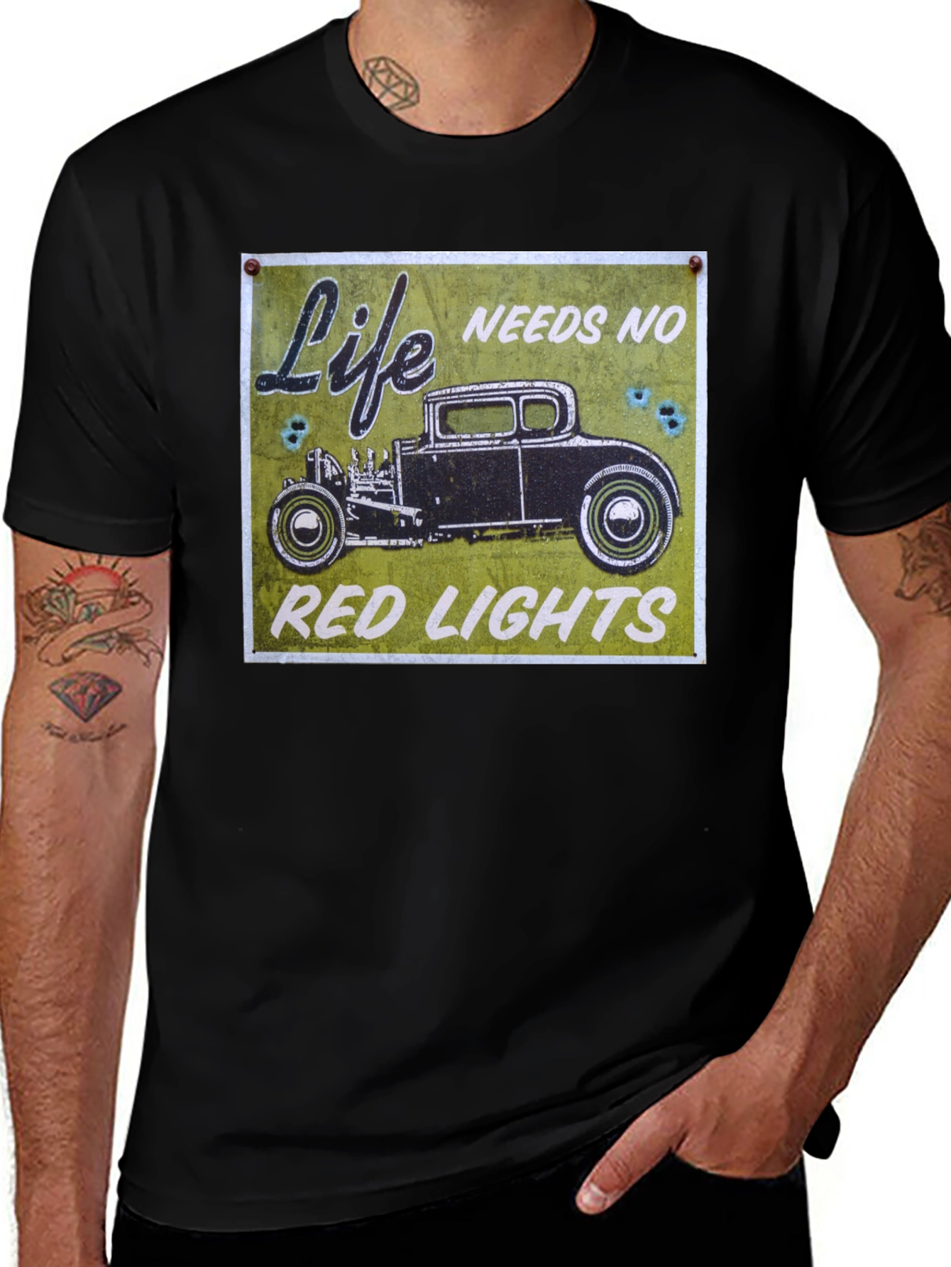 Variant 7 of Life Needs No Red Lights T-Shirt | Hot Rod Car Tee