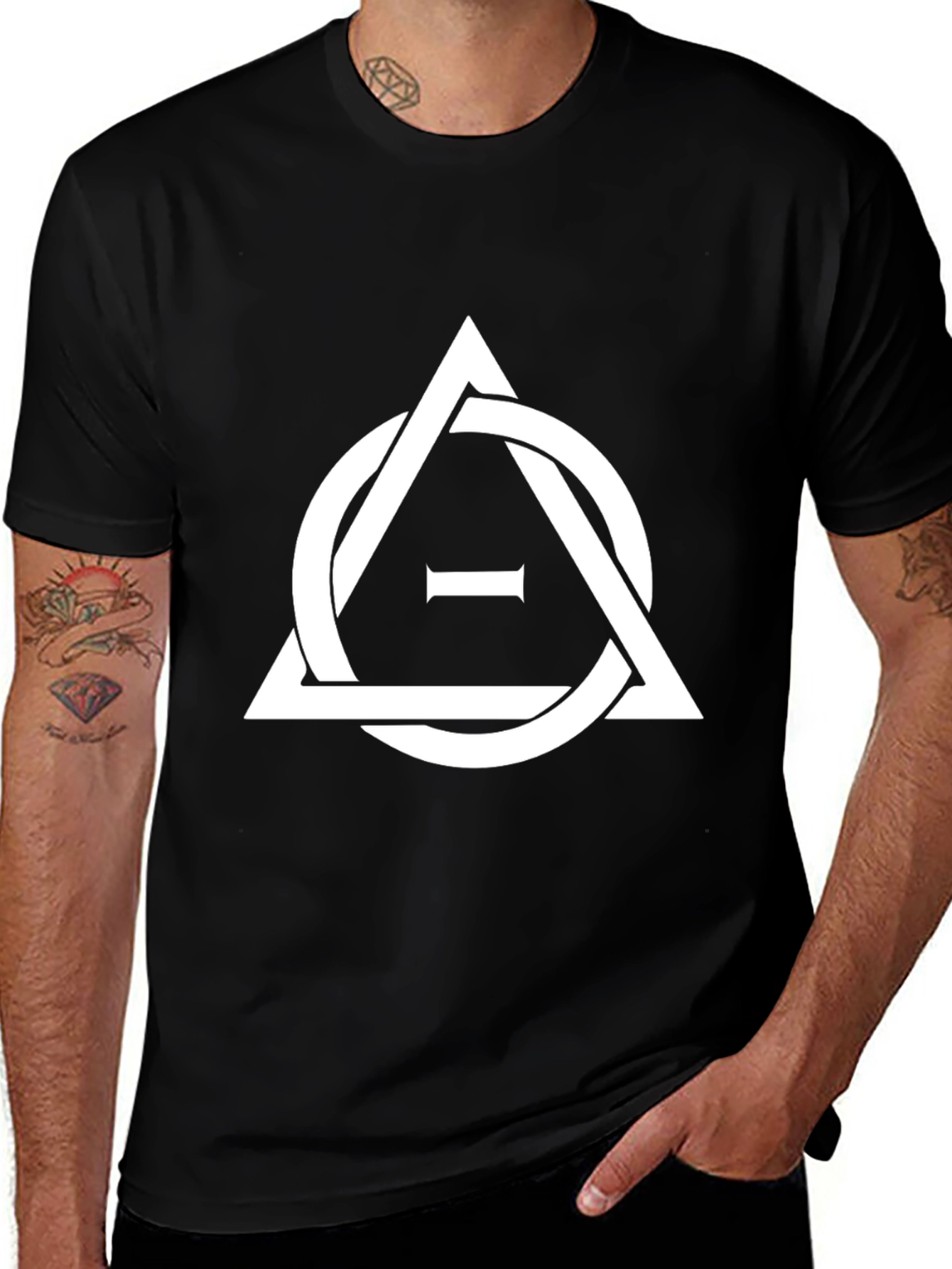 Variant 20 of Geometric Symbol T-Shirt - Black Cotton Tee