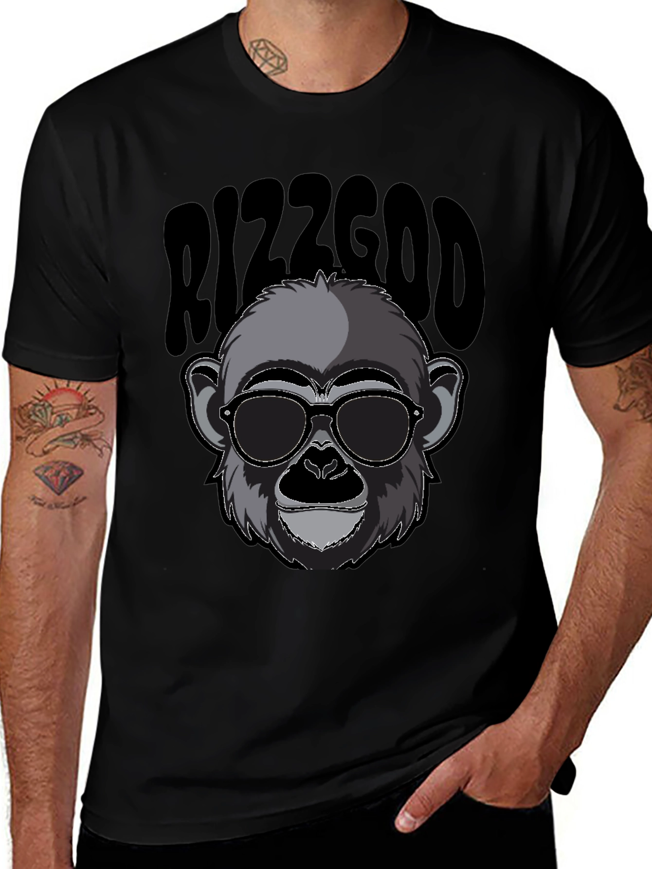 Variant 28 of Rizzgod Monkey Graphic Black T-Shirt