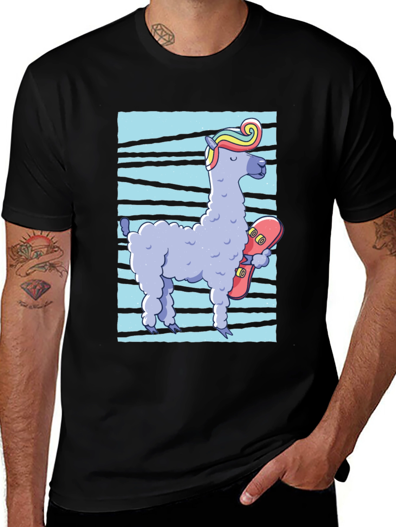 Variant 30 of Skateboarding Llama Graphic Tee