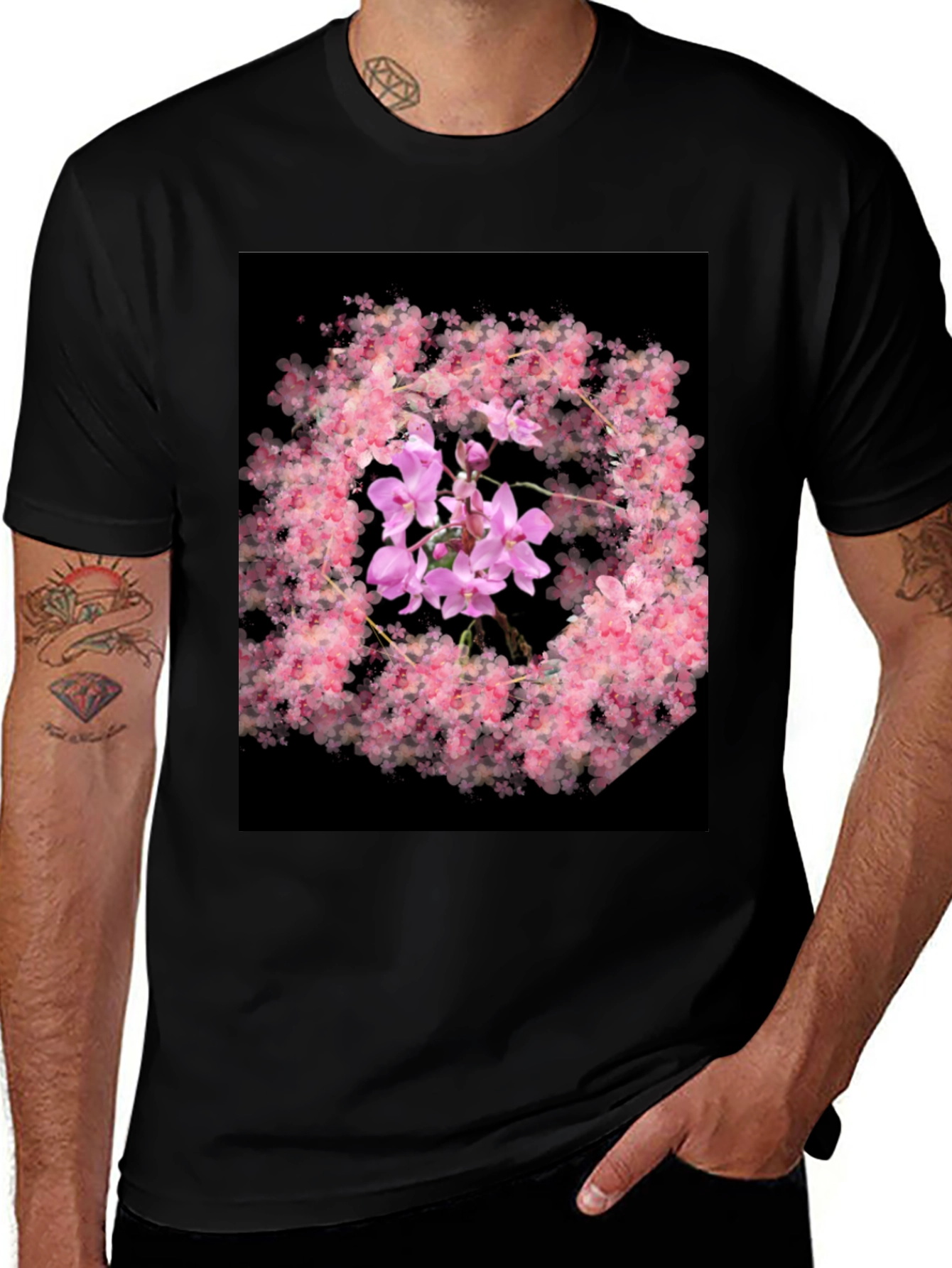 Variant 12 of Floral Orchid Black T-Shirt