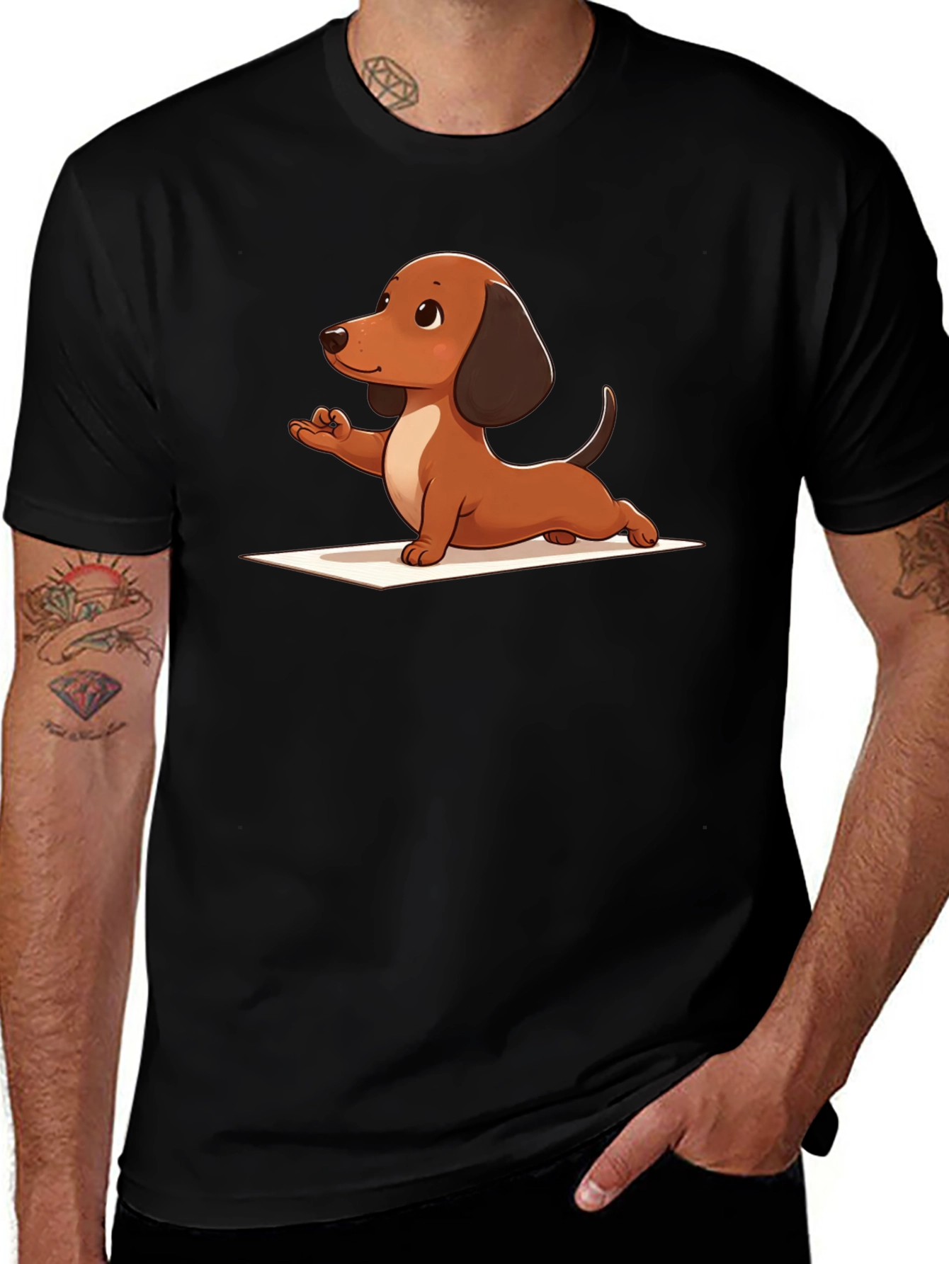 Variant 24 of Yoga Dachshund Black T-Shirt