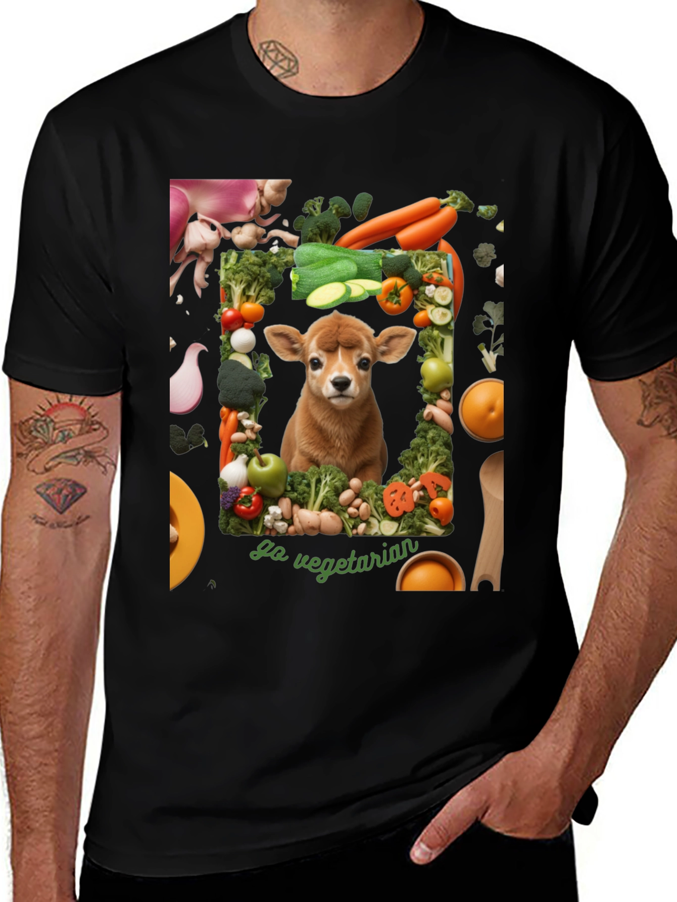 Variant 10 of Go Vegetarian T-Shirt - Animal & Vegetable Design