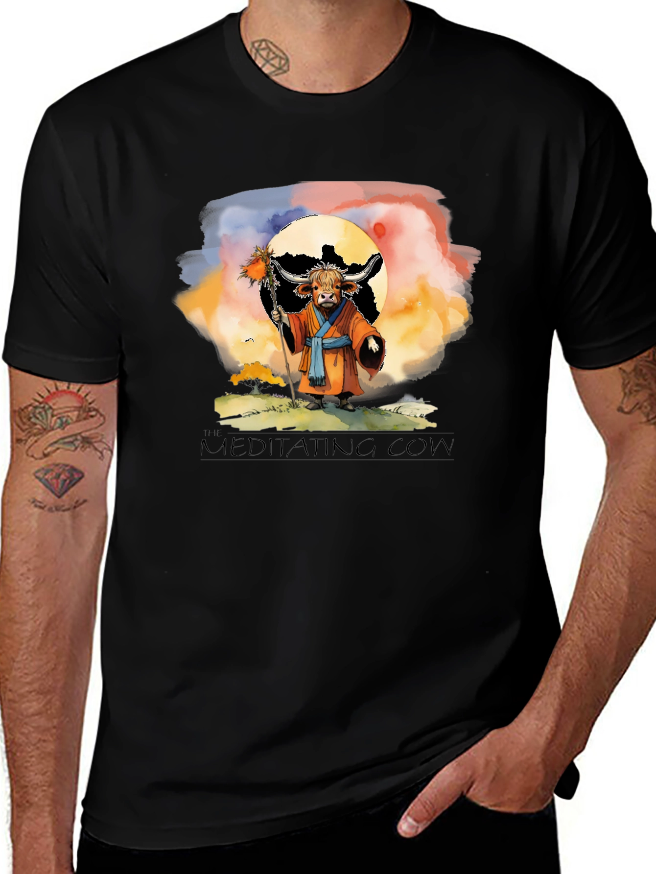 Variant 17 of Meditating Cow Graphic Tee - Zen Funny T-Shirt