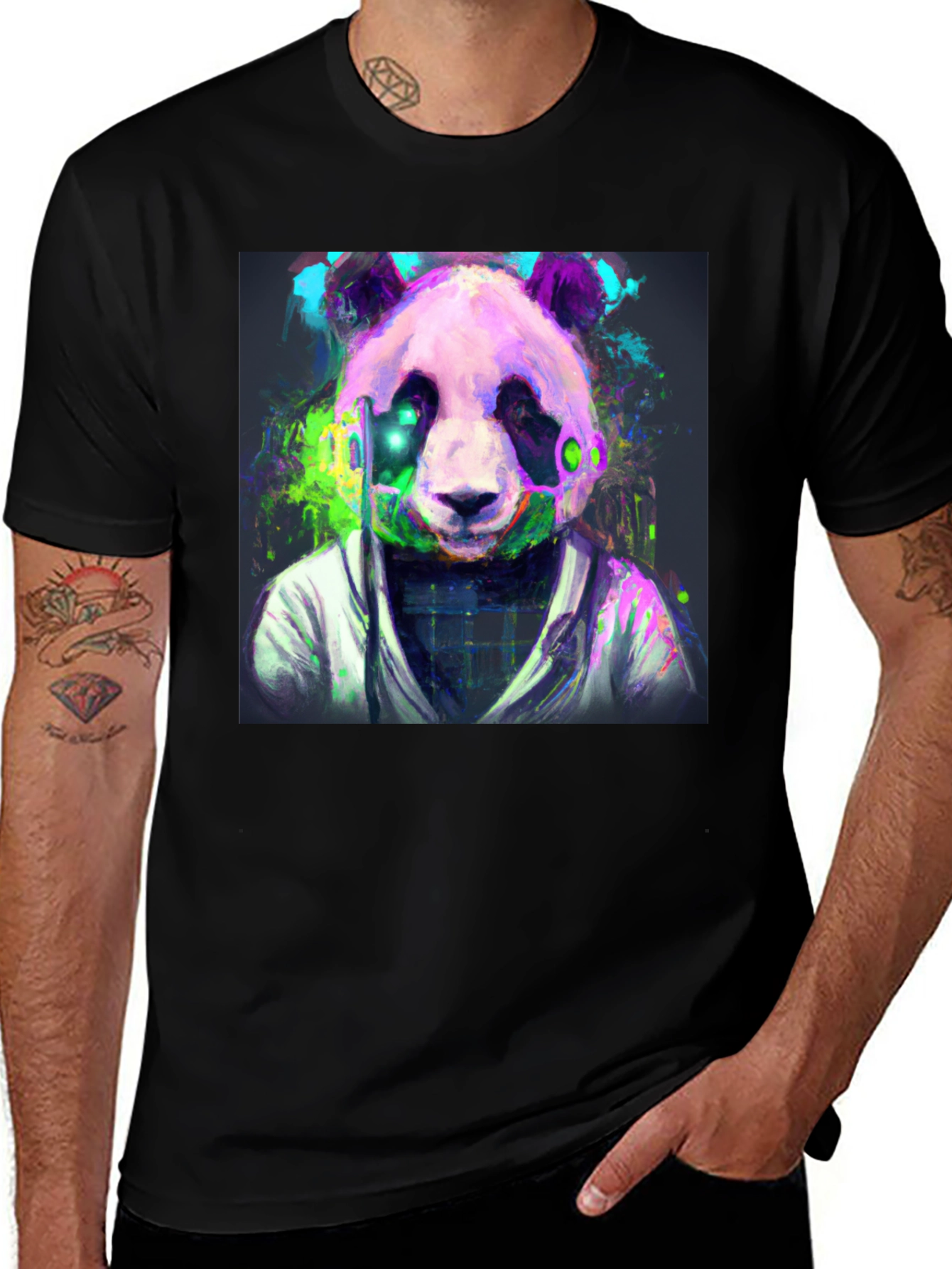 Black Cyber Panda Graphic Tee - Modern Style main image