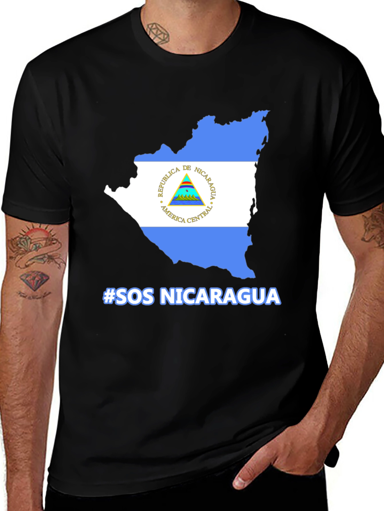 Variant 16 of Nicaragua Flag Map T-Shirt