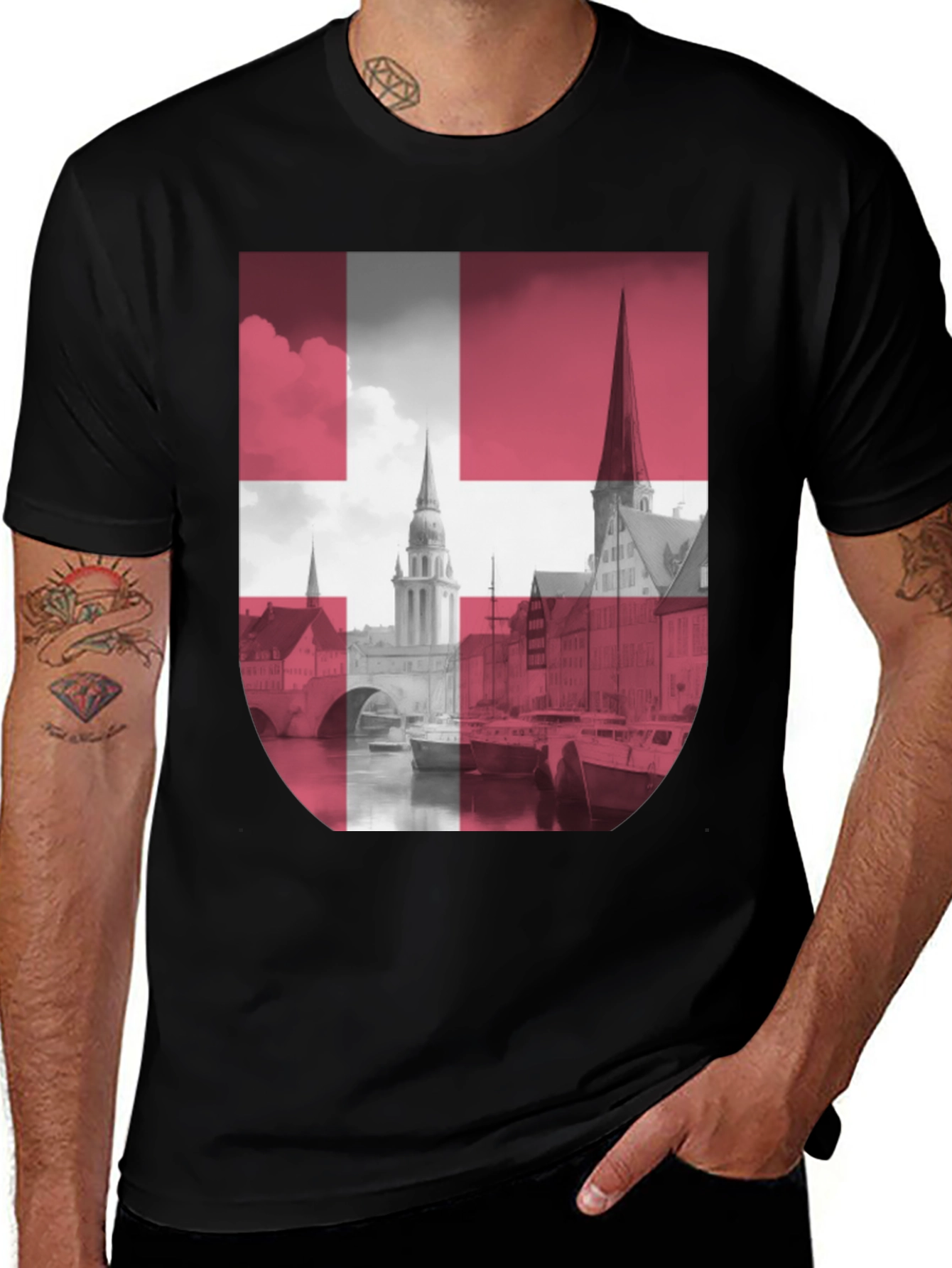 Variant 16 of Denmark Flag Graphic T-Shirt