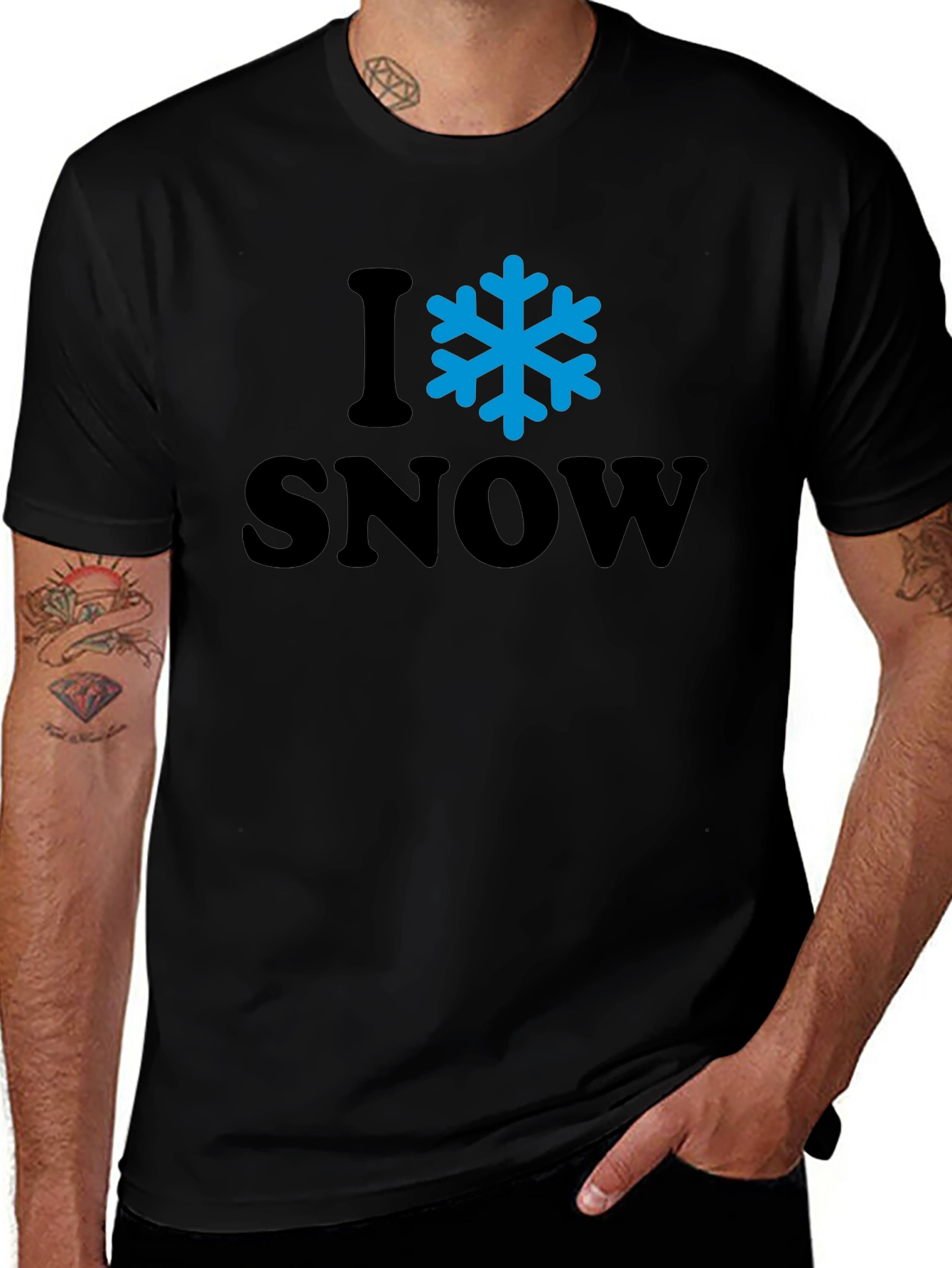 Variant 13 of I Snowflake Snow Graphic T-Shirt - Black Cotton Tee