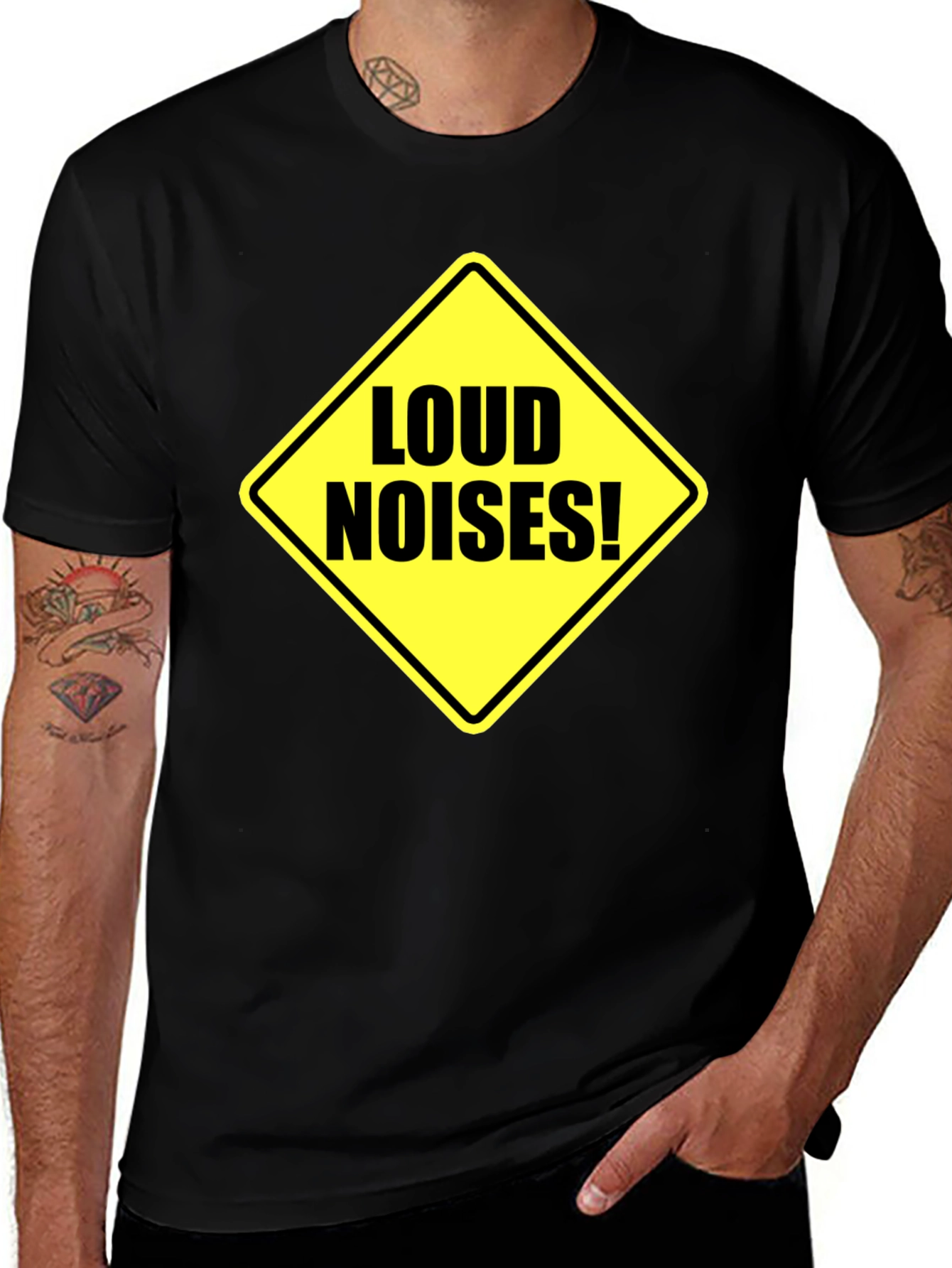 Variant 21 of Loud Noises Warning Sign T-Shirt - Black