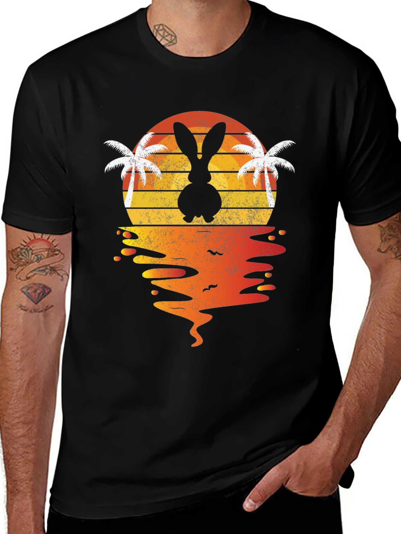 Variant 26 of Bunny Sunset T-Shirt - Tropical Easter Vibes