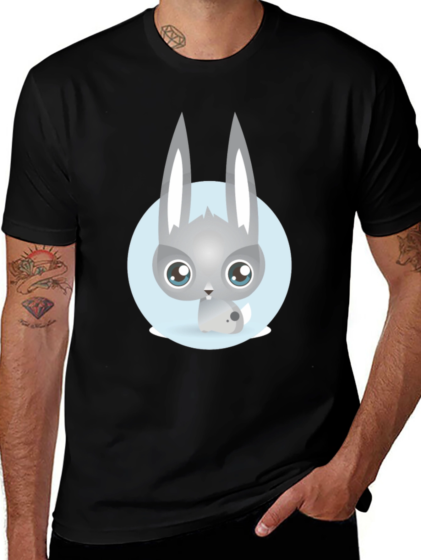 Variant 30 of Cute Rabbit Graphic T-Shirt - Casual Black Tee