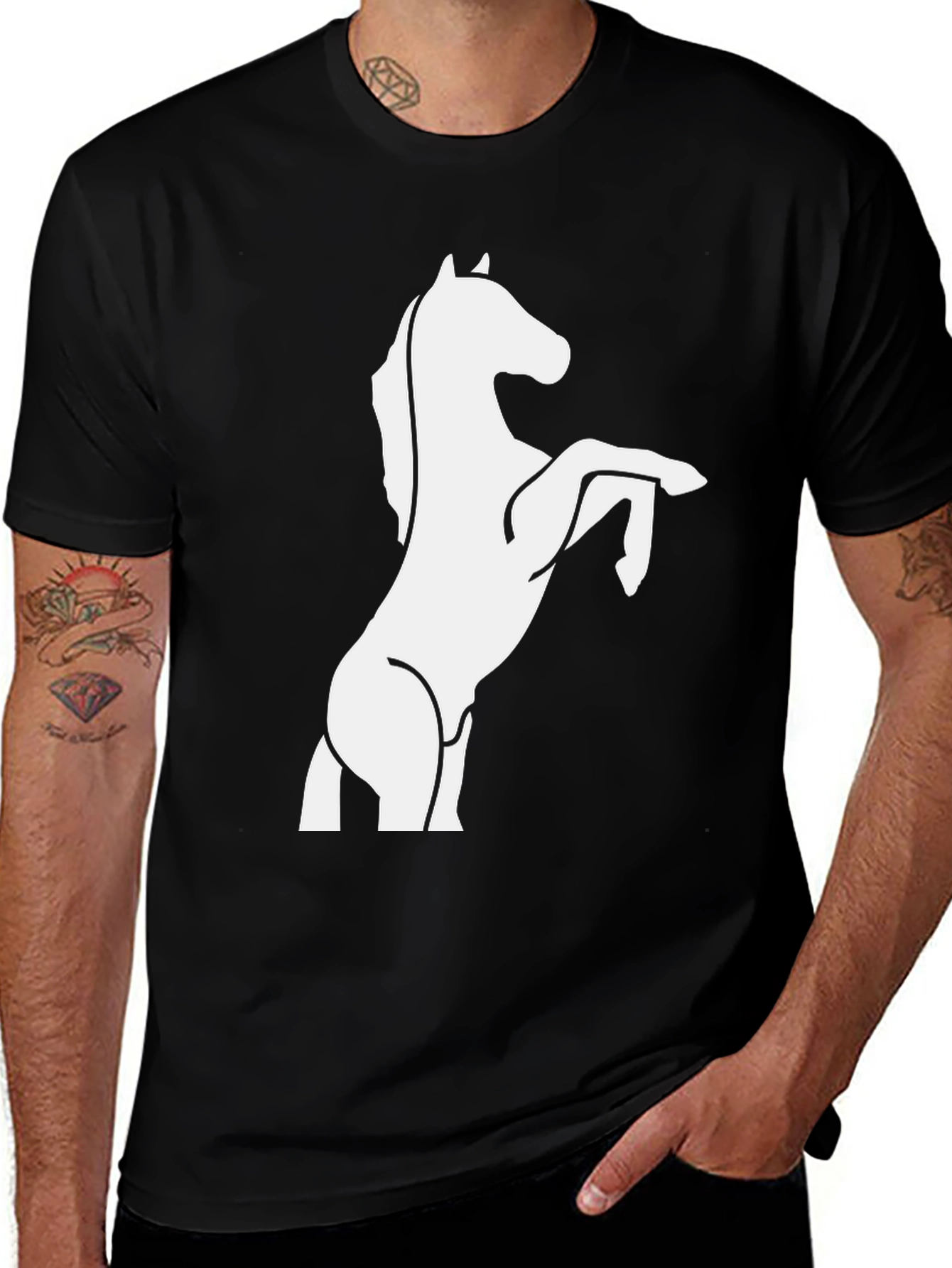 Variant 18 of Black T-Shirt with White Horse Graphic Tee
