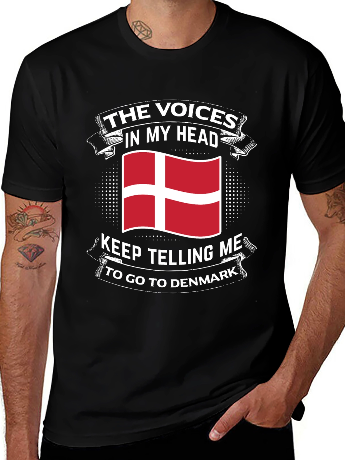 Denmark Flag Tee - Voices in My Head Denmark Trip T-Shirt