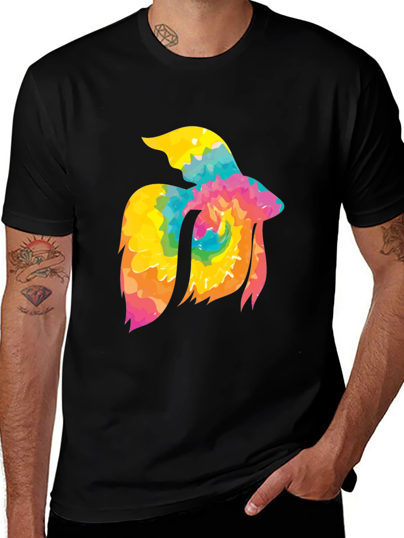 Variant 3 of Tie-Dye Betta Fish Graphic Tee - Black Cotton