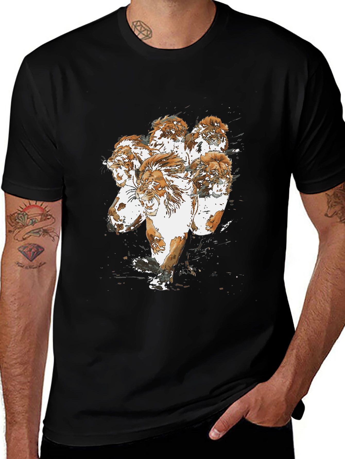Variant 15 of Lion Heads Graphic Print Men's T-Shirt