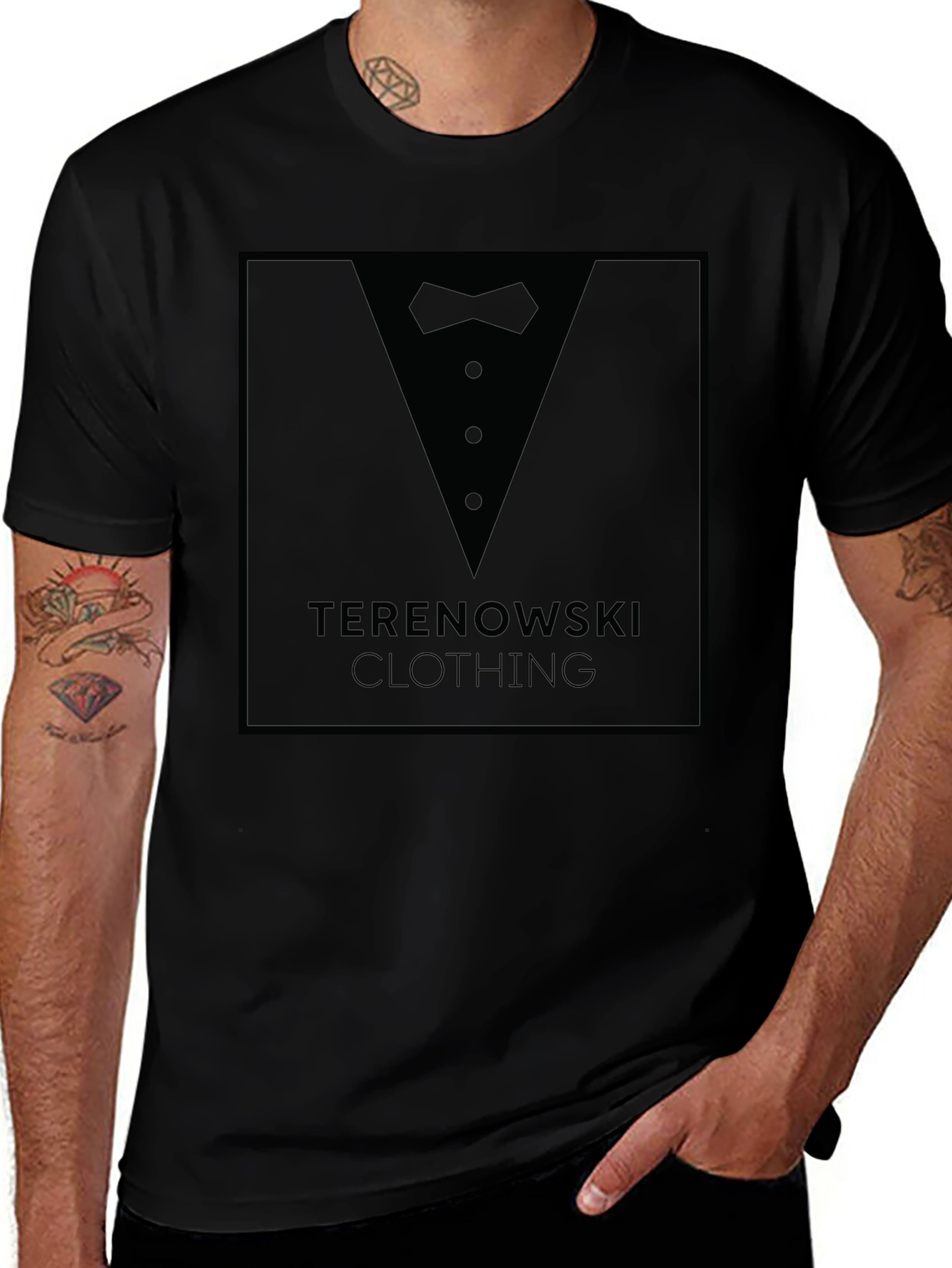 Variant 11 of Terenowski Clothing Black Tuxedo Graphic Tee - Stylish & Unique