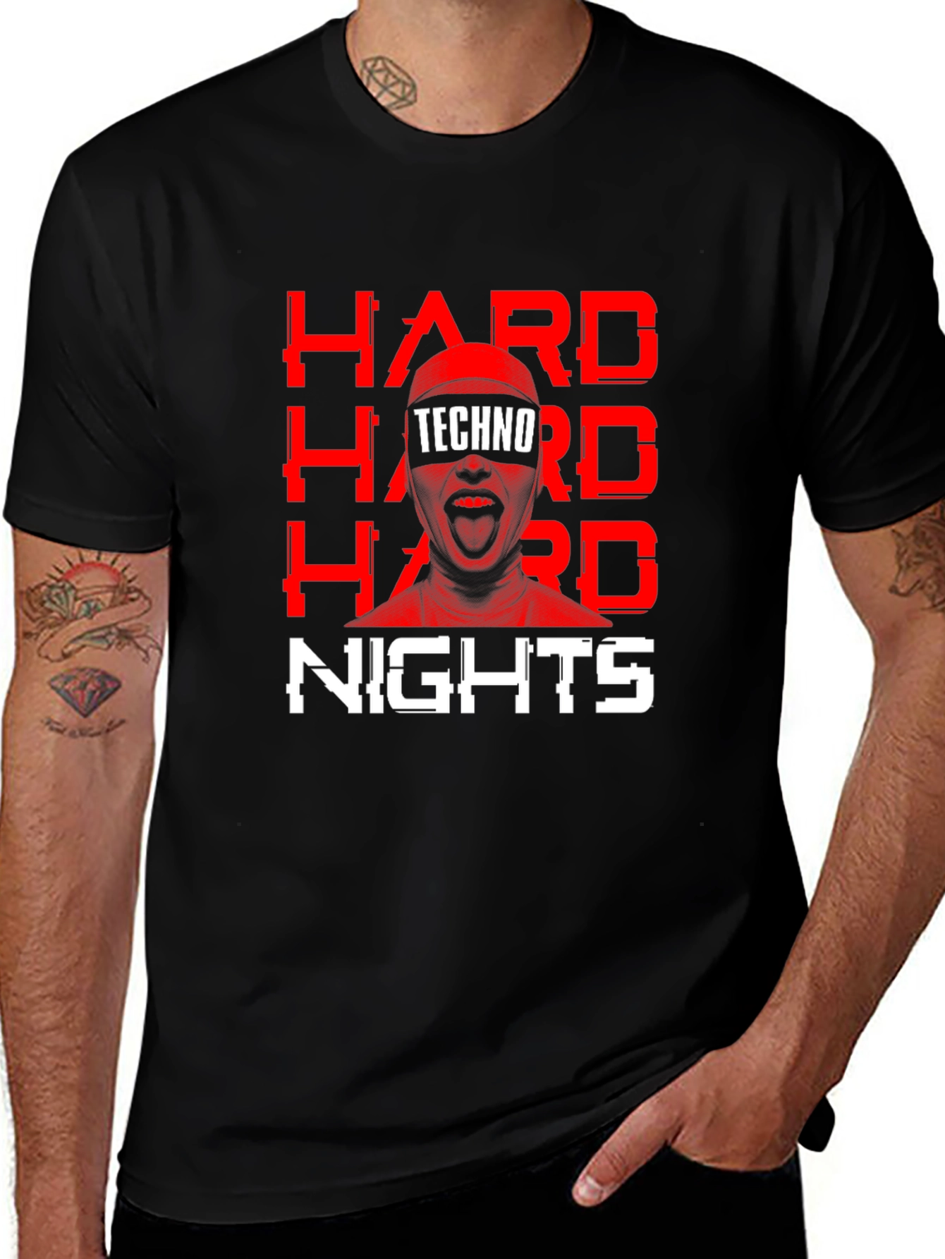 Variant 25 of Hard Nights Techno Graphic Tee - Black Cotton T-Shirt