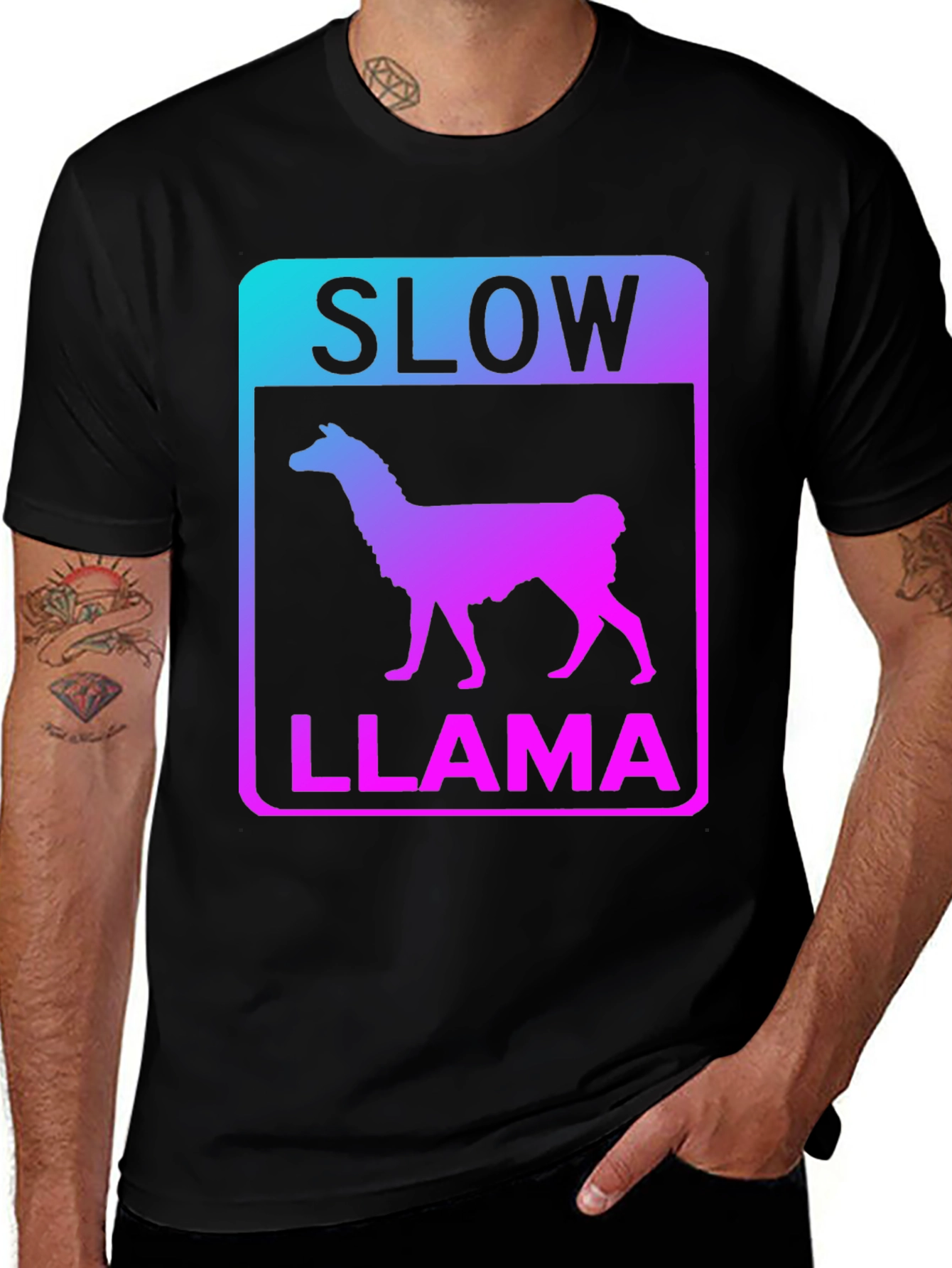 Variant 5 of Slow Llama Gradient Graphic Tee - Soft Cotton Comfort