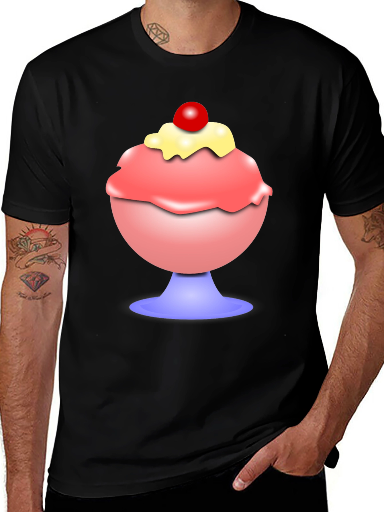 Variant 21 of Ice Cream Sundae Graphic Tee - Black Cotton T-Shirt