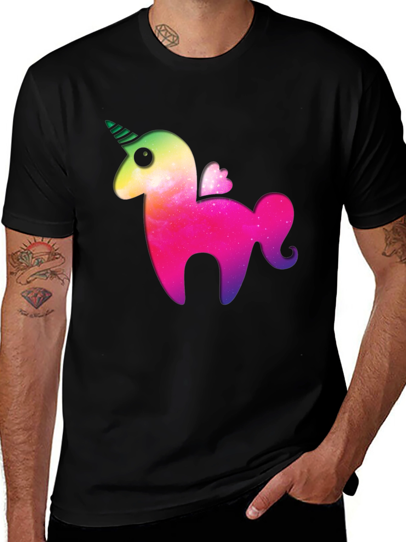 Variant 10 of Unicorn Galaxy Graphic Tee - Men's Black T-Shirt
