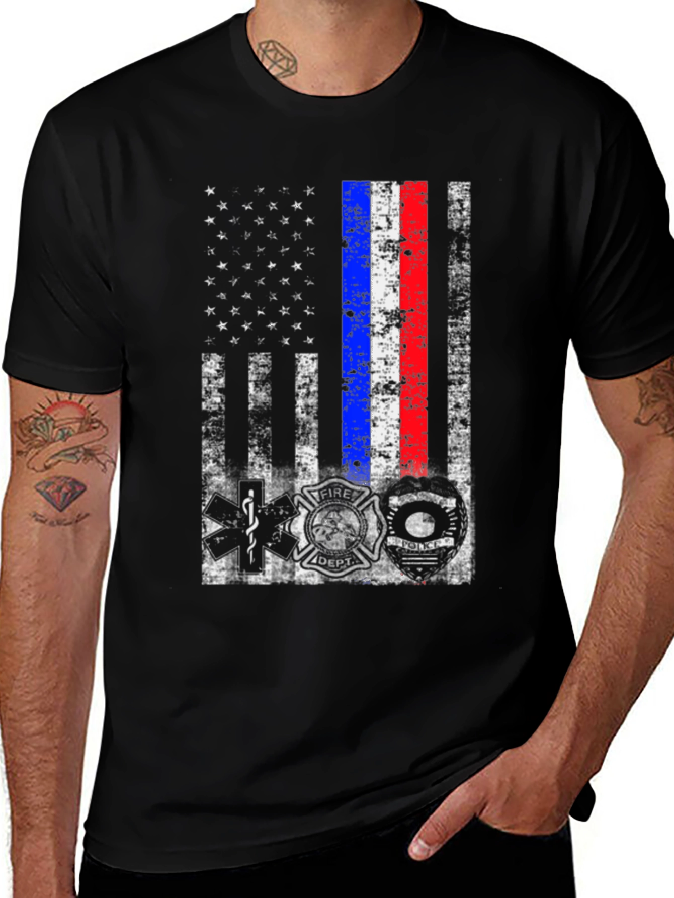 Patriotic First Responder T-Shirt: USA Flag Support