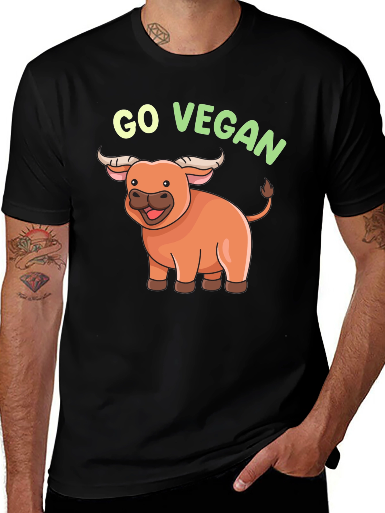 Variant 6 of Go Vegan Cartoon Ox T-Shirt