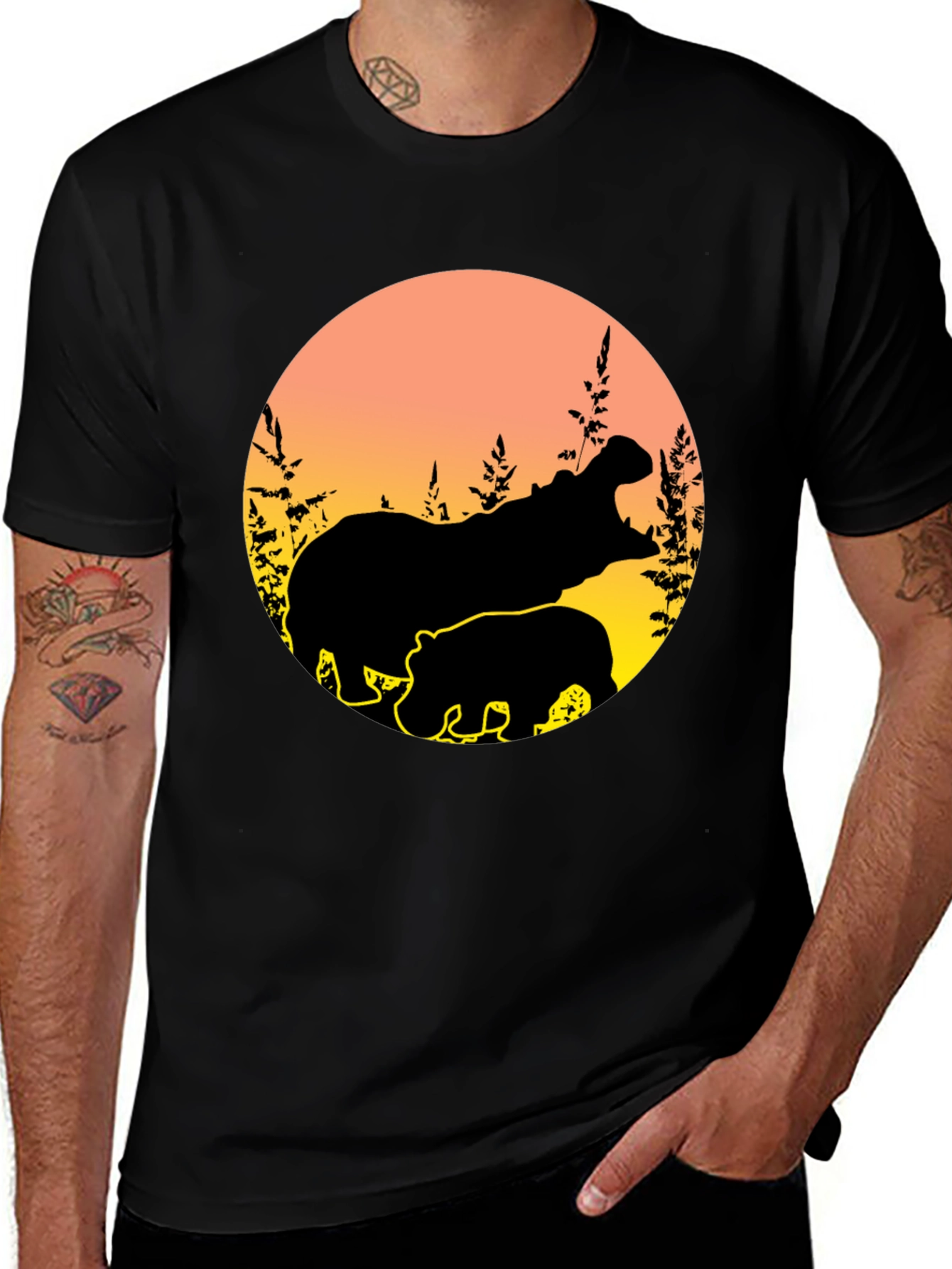 Variant 11 of Hippo Silhouette Sunset Graphic Tee