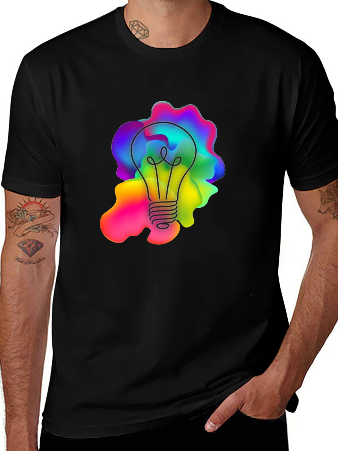 Variant 23 of Creative Lightbulb Graphic Tee - Black Cotton Comfort