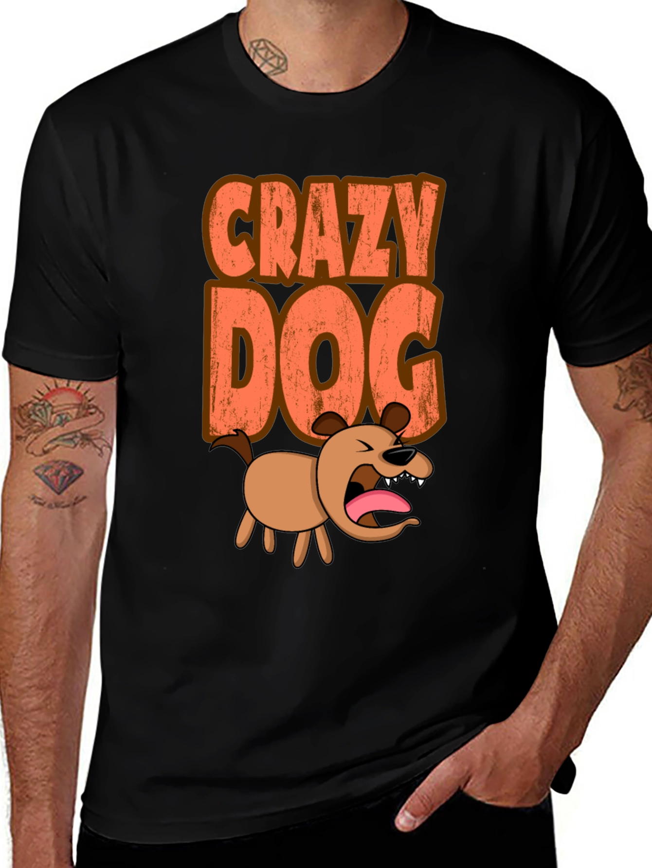 Variant 8 of Crazy Dog Graphic Tee - Black Short Sleeve Shirt