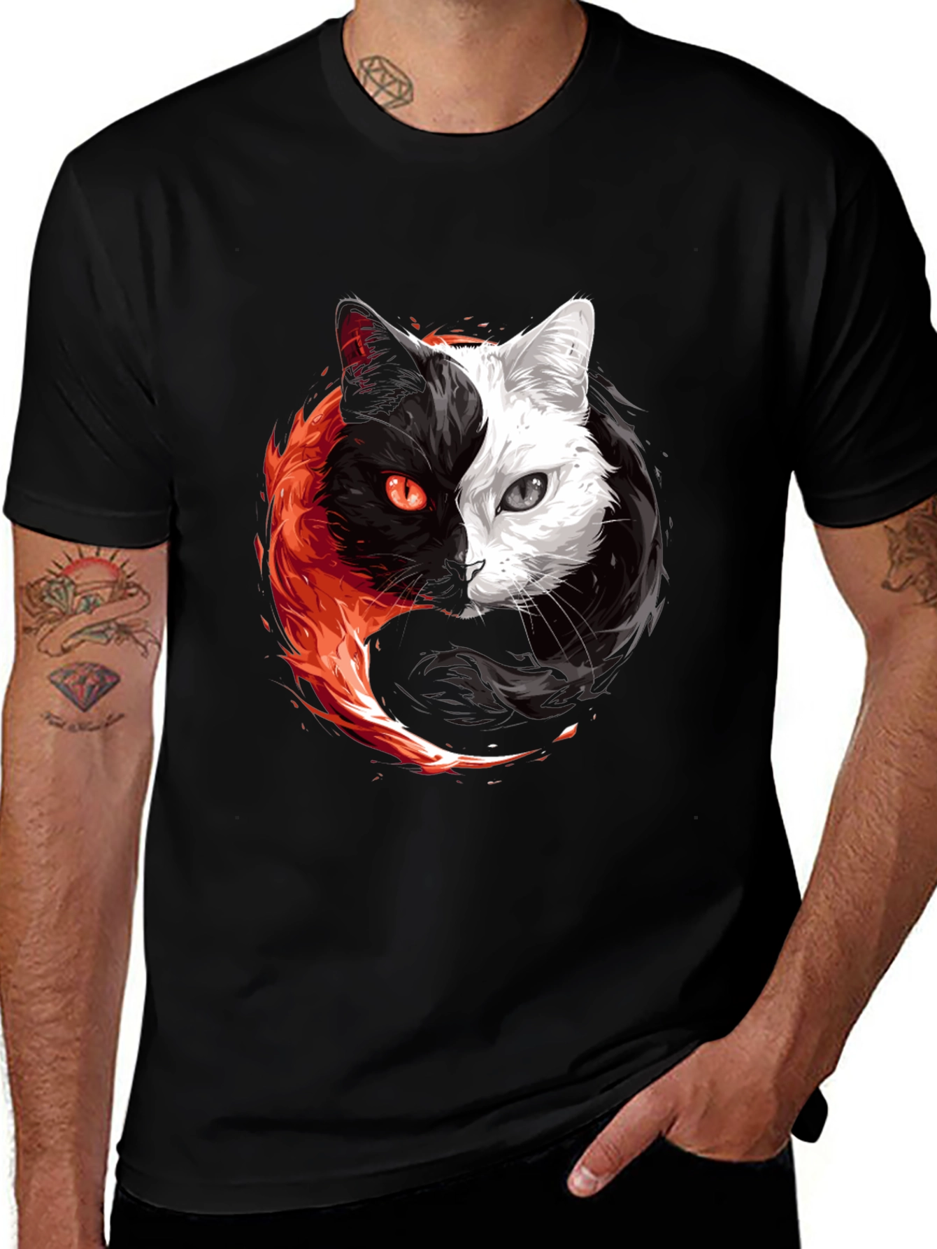 Variant 24 of Yin Yang Cat Graphic Tee - Balance & Style