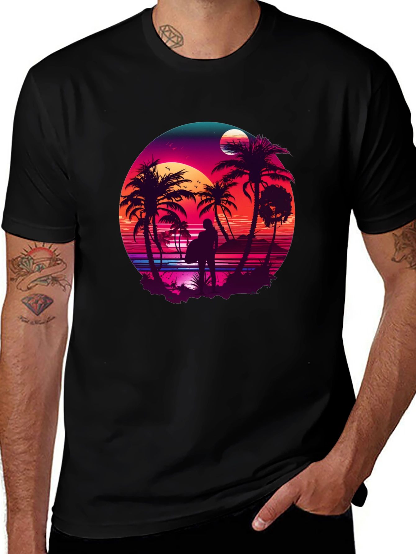Variant 14 of Retro Sunset Surfer T-Shirt - Graphic Tee
