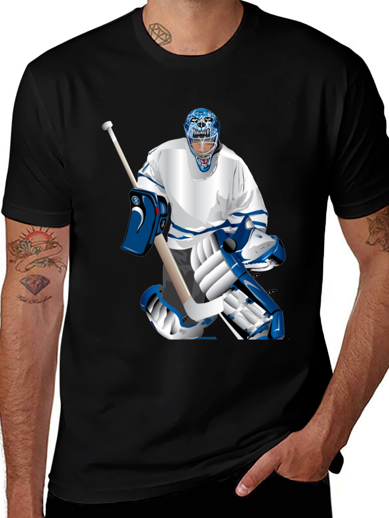 Variant 13 of Hockey Goalie Graphic Tee - Black Cotton T-Shirt