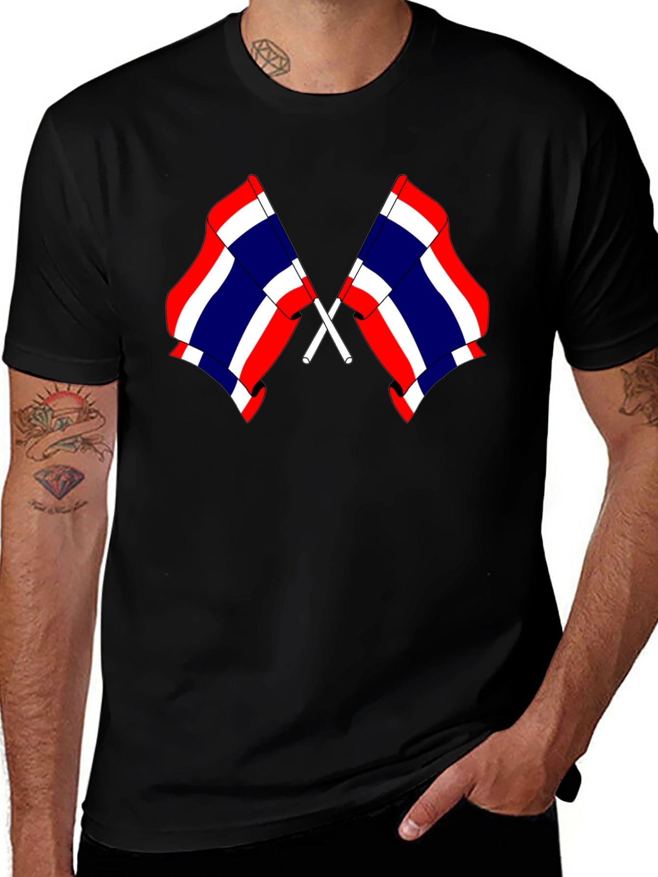 Thailand Flag Crossed Black T-Shirt