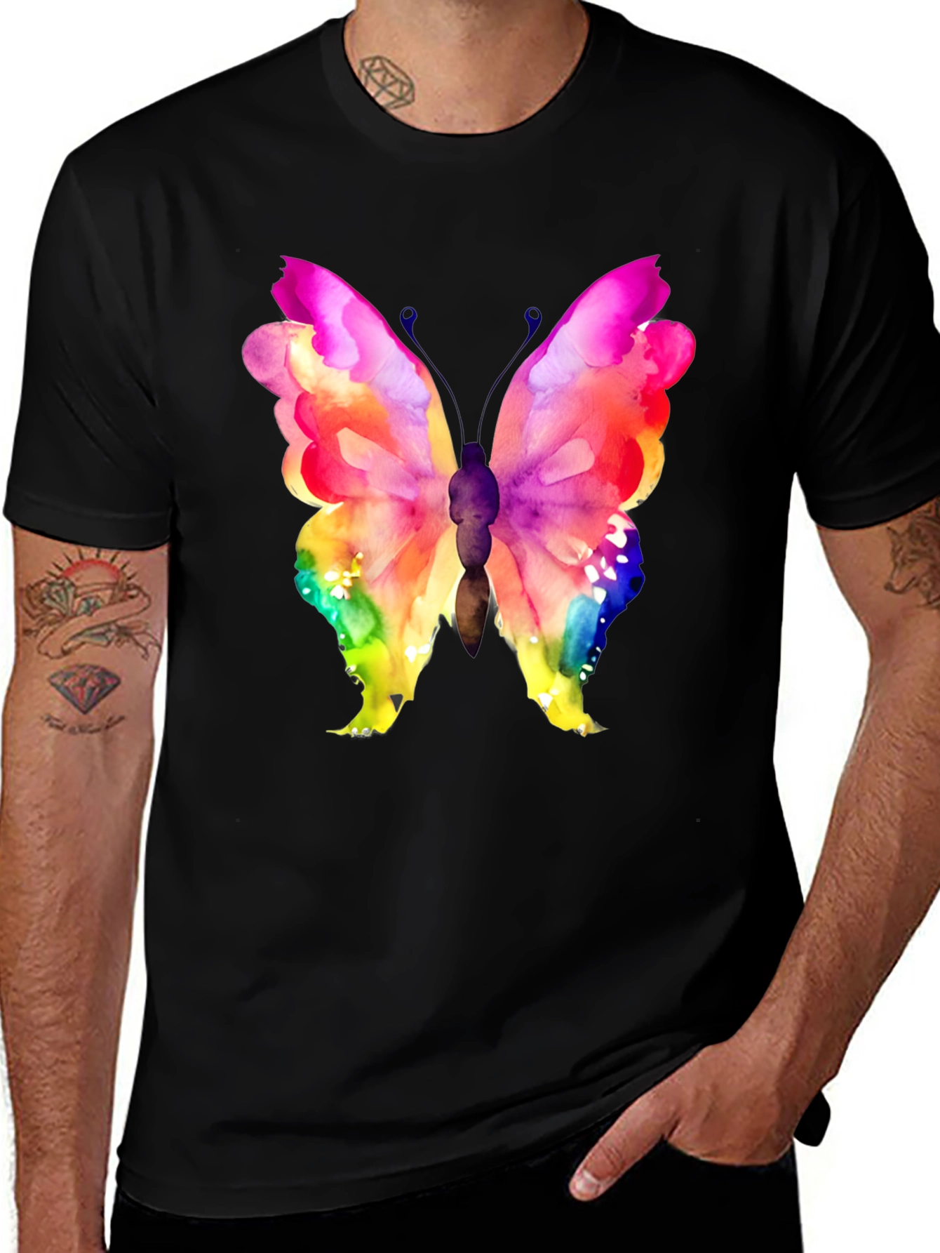 Variant 16 of Rainbow Butterfly Graphic Black T-Shirt