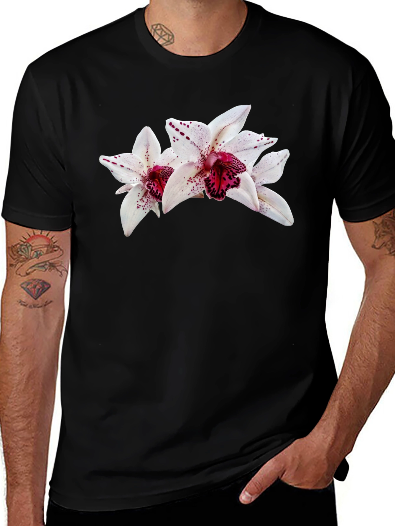 Variant 22 of Black Orchid Graphic Tee - Stylish Floral Design