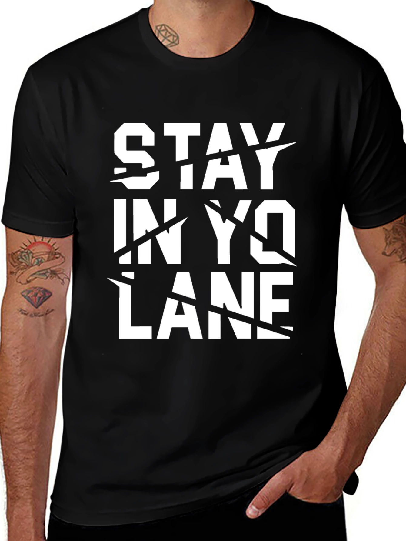 Variant 6 of Stay In Yo Lane Graphic Tee - Men's Black T-Shirt