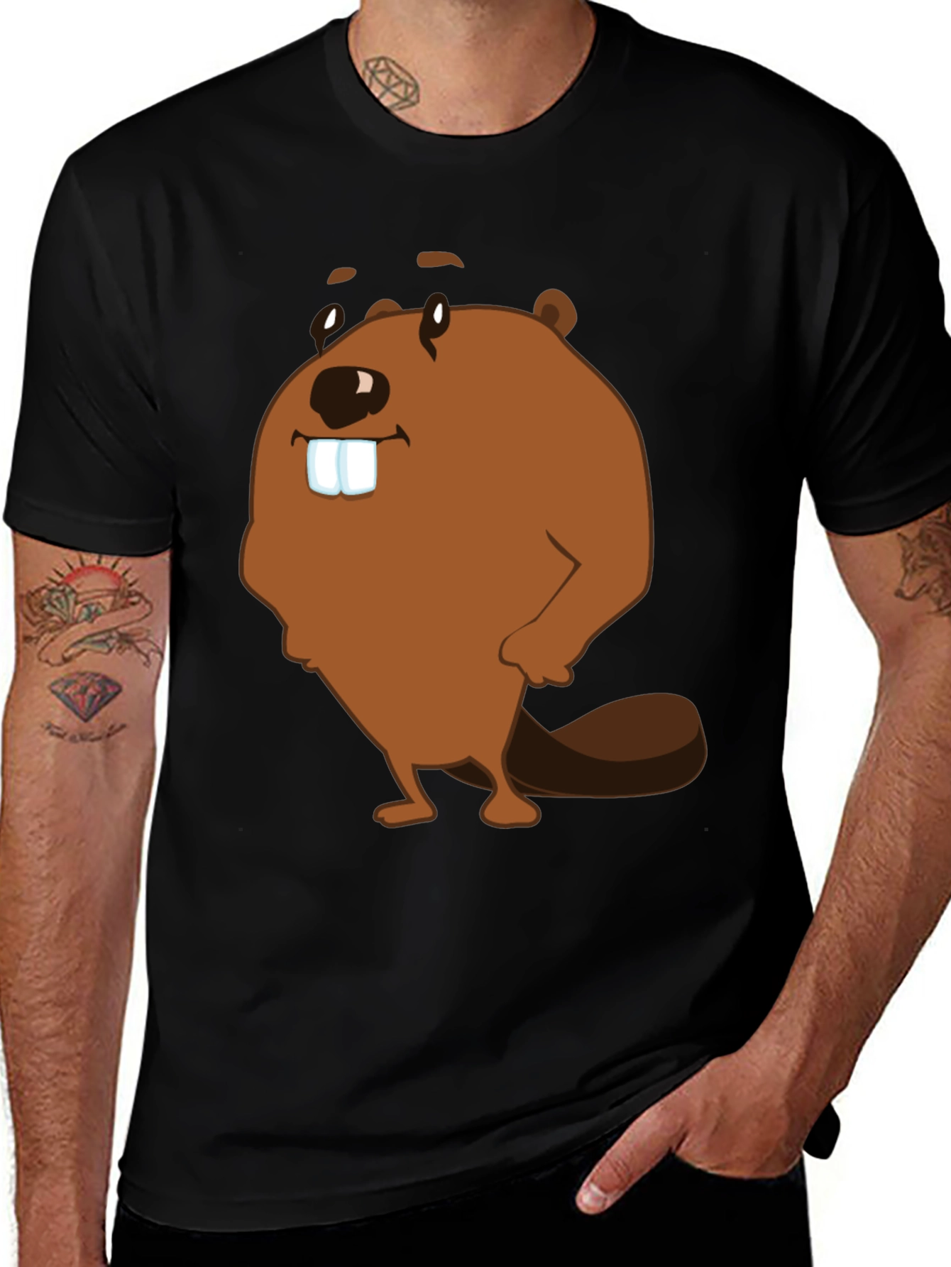 Funny Beaver Cartoon Graphic Print T-Shirt