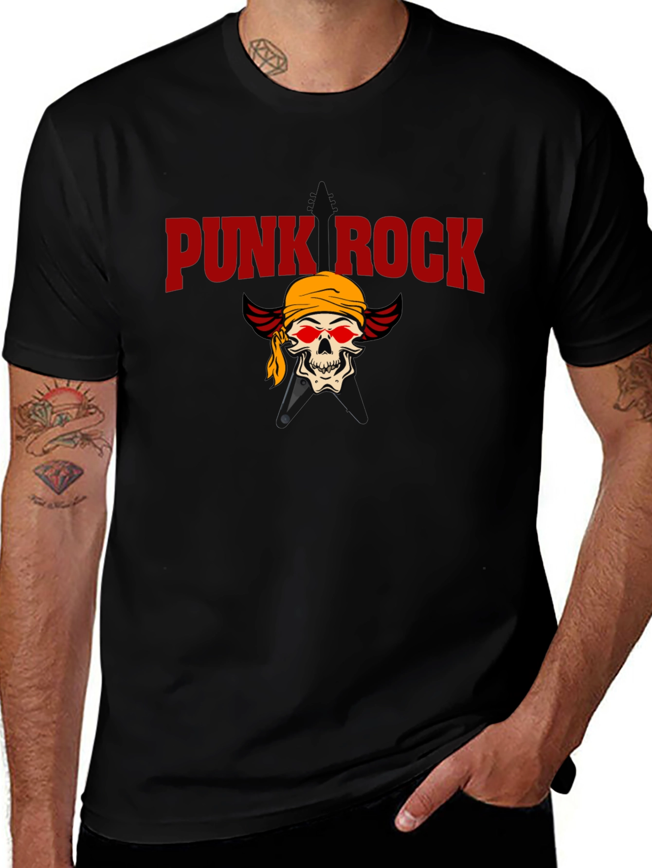 Punk Rock Skull Graphic Tee - Black