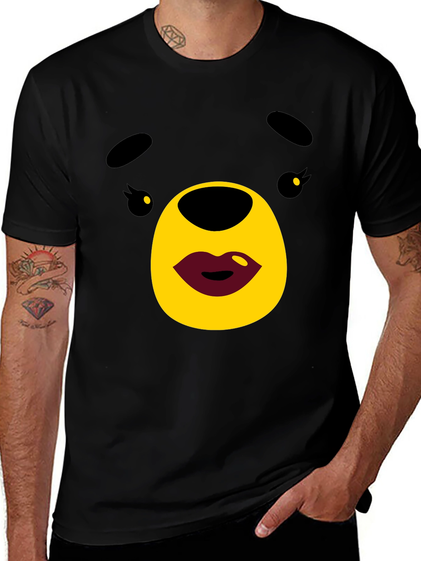 Variant 20 of Cute Cartoon Bear Graphic Black T-Shirt