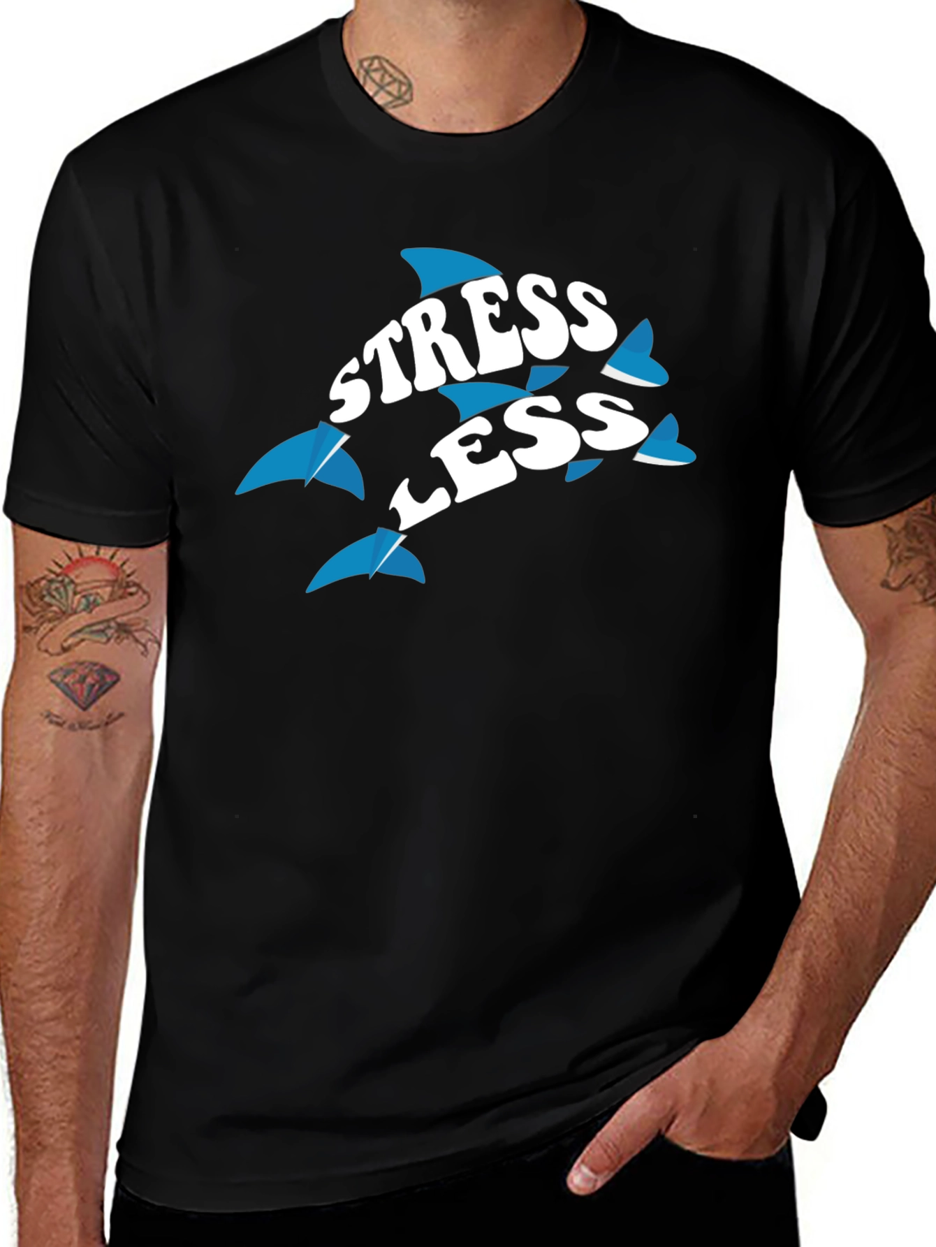 Variant 21 of Stress Less Dolphin Graphic Tee - Black