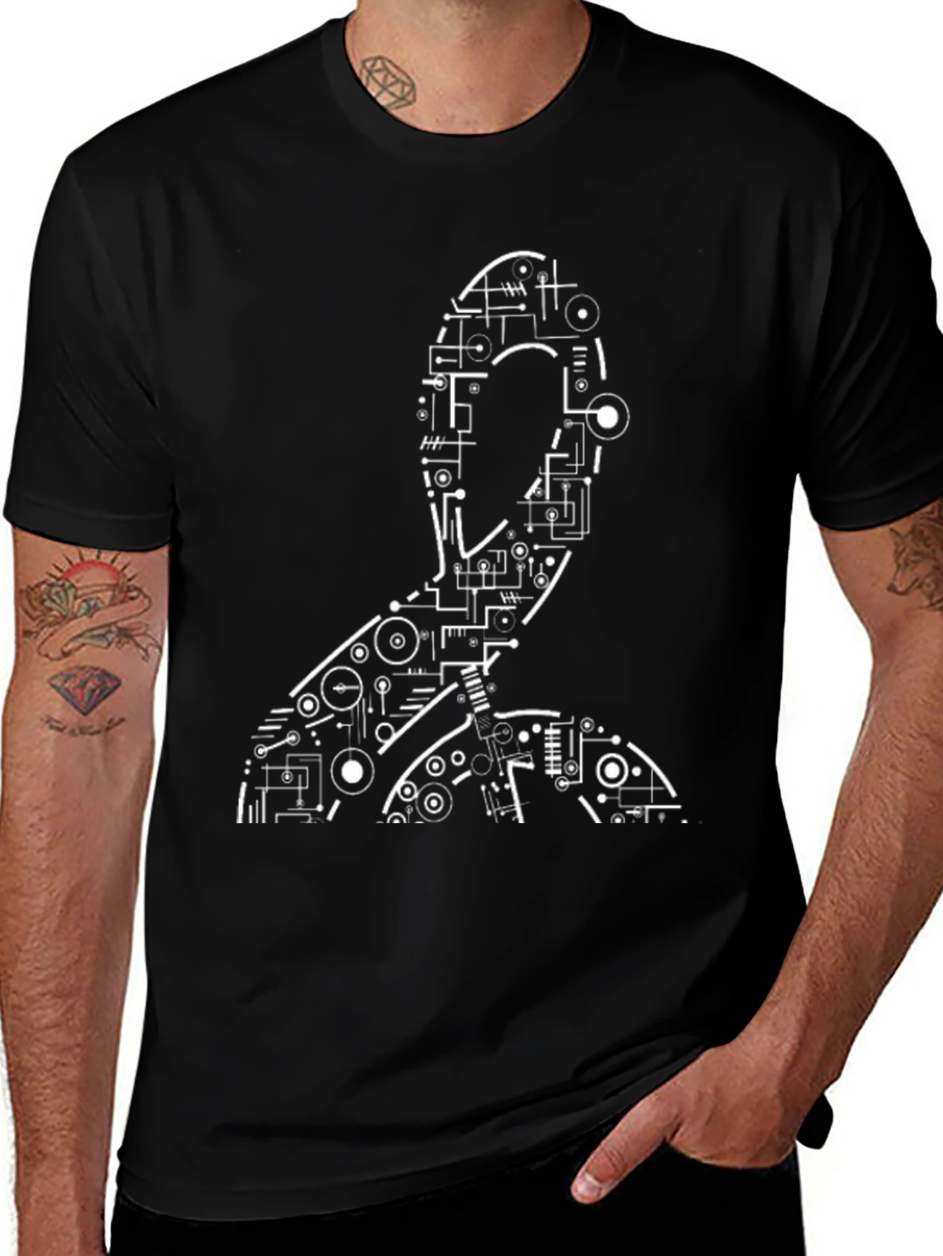Variant 6 of Abstract Circuit Man Graphic Tee - Black