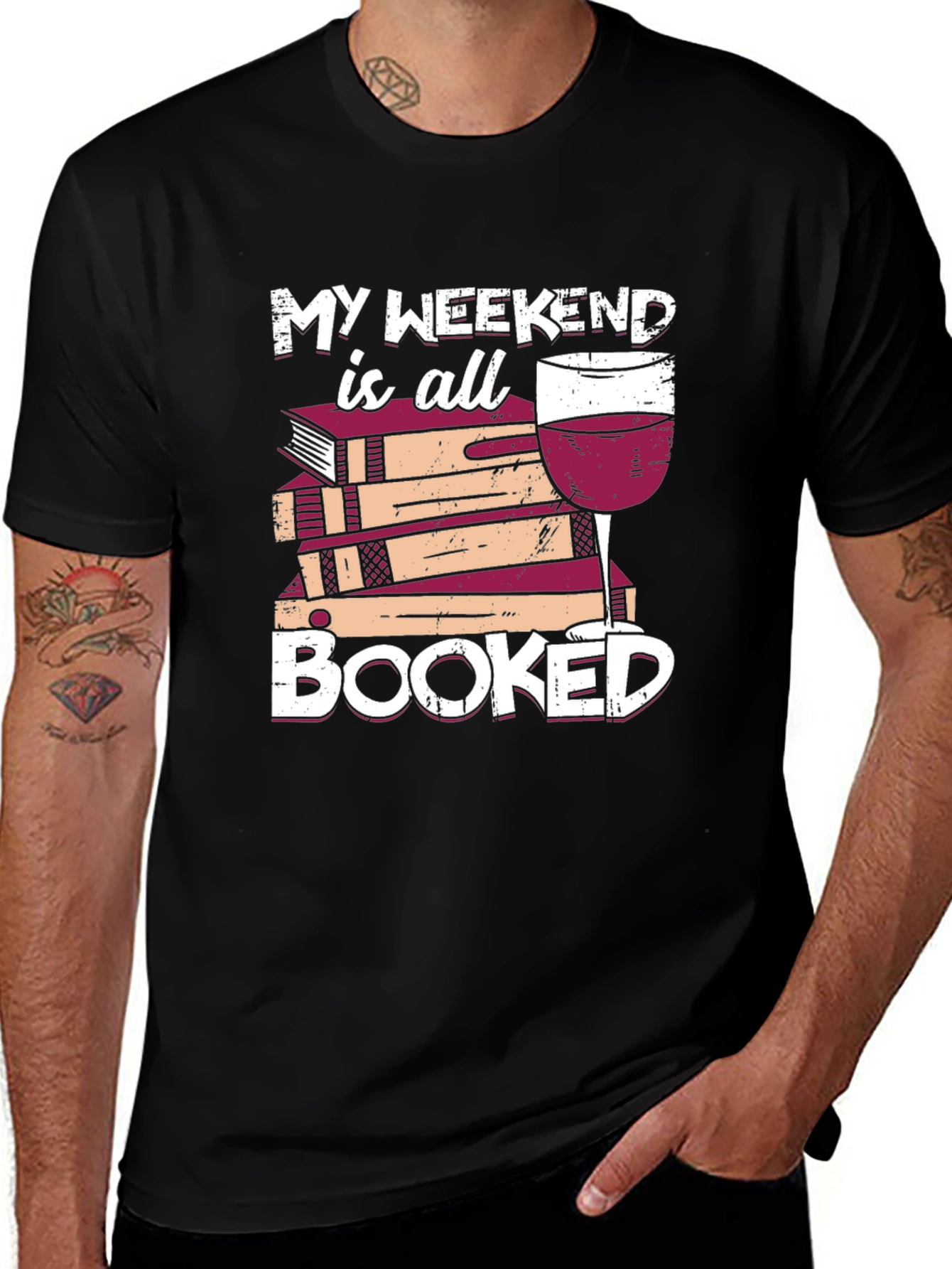 Variant 20 of Booked Weekend T-Shirt - Wine & Books Tee