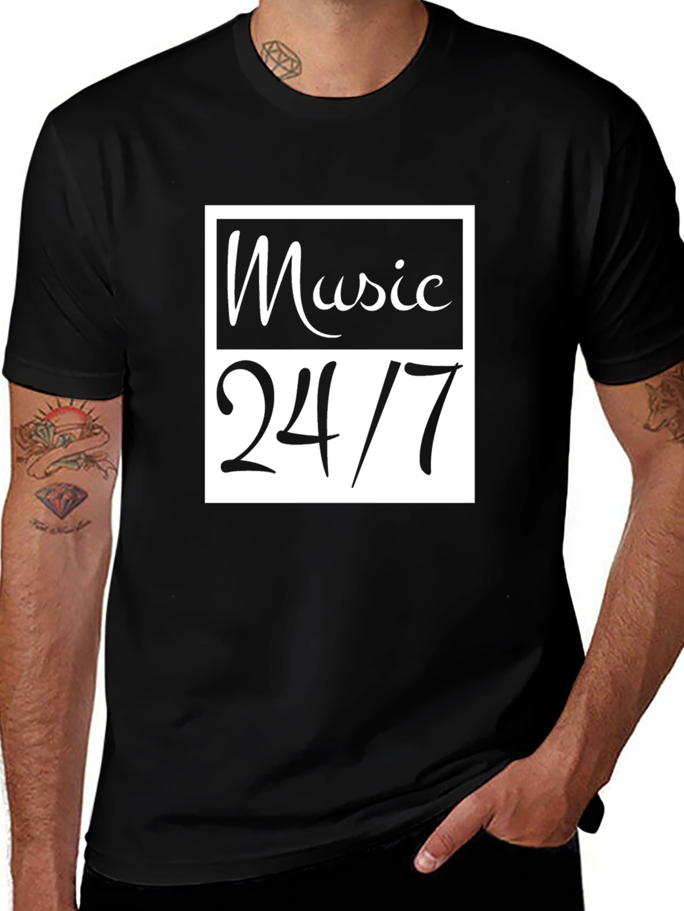 Variant 22 of Music 24/7 Graphic Tee - Black Cotton Casual T-Shirt